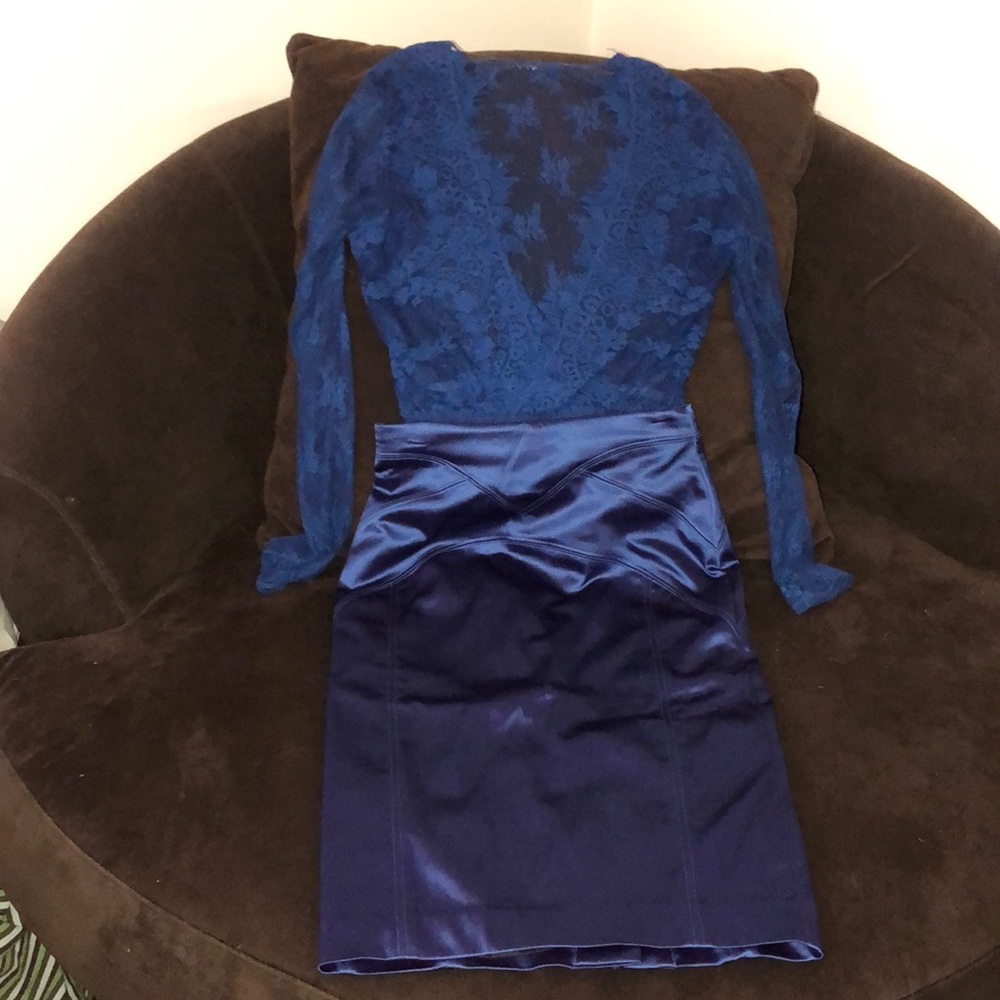 Lace body suit and satin skirt, worn once